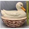 Image 1 : Large Covered Dish Pottery Ceramic Duck on Nest