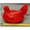 Image 2 : Westmoreland Red Large 8 1/2" Glass Hen on Nest. Rare!