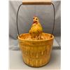 Image 1 : Tall Pottery / Ceramic 8 1/2" tall Hen in Basket with wire/wood handle