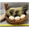 Image 2 : Extra Large Ceramic / Pottery Hen on Nest with 3 x Ceramic Eggs & real grass Nest! RARE!