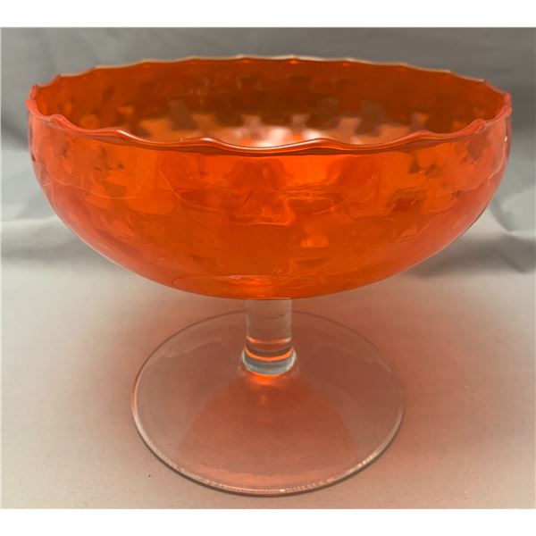 Mid Century Modern MCM large Orange Glass Stemmed Compote