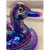 Image 4 : Westmoreland Carnival Glass 9" cobalt blue Duck on Nest with Glass Eyes!