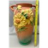 Image 2 : Roseville "Peony Pattern" Large 2-Handled Ceramic / Pottery Vase marked #67 - 12"