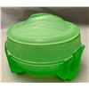 Image 3 : Art Deco 1920's Frosted Ice Green / Uranium Glass "SWAN" covered Powder Jar. RARE!