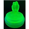 Image 1 : Art Deco 1920's Frosted Ice Green / Uranium Glass "LOVE BIRDS" covered Powder Jar. RARE!