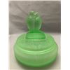 Image 2 : Art Deco 1920's Frosted Ice Green / Uranium Glass "LOVE BIRDS" covered Powder Jar. RARE!