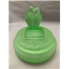 Image 3 : Art Deco 1920's Frosted Ice Green / Uranium Glass "LOVE BIRDS" covered Powder Jar. RARE!