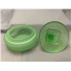 Image 4 : Art Deco 1920's Frosted Ice Green / Uranium Glass "LOVE BIRDS" covered Powder Jar. RARE!