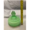 Image 5 : Art Deco 1920's Frosted Ice Green / Uranium Glass "LOVE BIRDS" covered Powder Jar. RARE!
