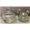 Image 1 : Anchor Hocking Crystal 1930's Covered Candy Dish & Covered Hen on Nest. Both marked and rare!