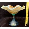 Image 4 : Northwood Aqua Opal Carnival Glass "Hearts & Flowers" Stemmed Ruffled Compote / Rare / Circa 1909