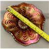 Image 2 : Fenton Amethyst Carnival Glass "Peacock Tail" Tri-Corner Plate! Rare Shape! Circa 1907