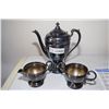 Image 1 : Silver Plated Tea Service Set (Tea Pot w/ Cream and Sugar)
