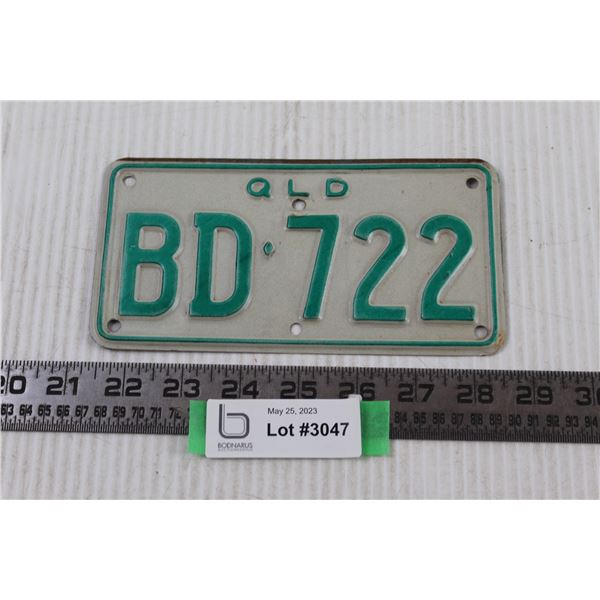 Queensland Australia Motor Cycle Plate 7 x 3 3/4