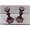 Image 3 : (2) Dusty Rose Glass Candle Holders