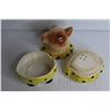 Image 5 : Vintage Pig Sugar Bowl - Salt & Pepper Shaker in One (Made in Japan) - Ceramic Bird & Puppy