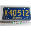 Image 1 : 1974 Alberta License Plate