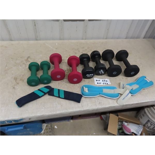 Exercise Weights / Dumbells ; (4) 10lb , (2) 8lb , (2) 5lb & Ankle ...