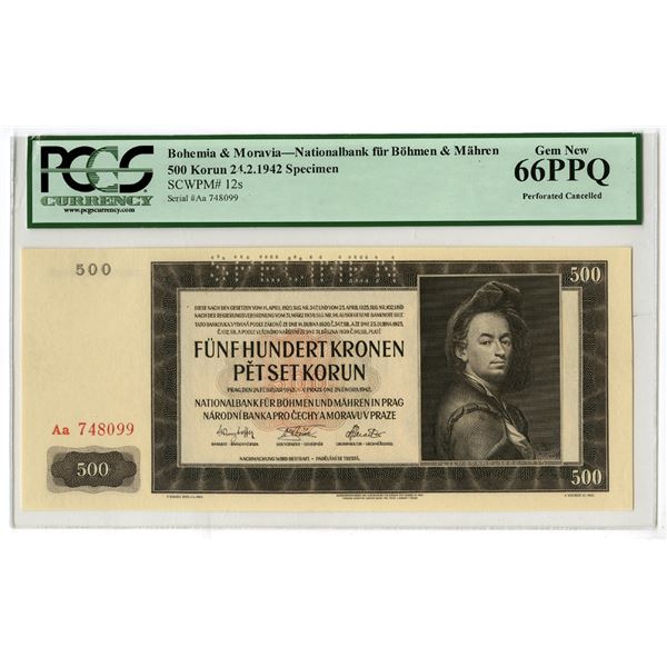 National Bank of Bohemia & Moravia, 1942 Specimen Banknote.