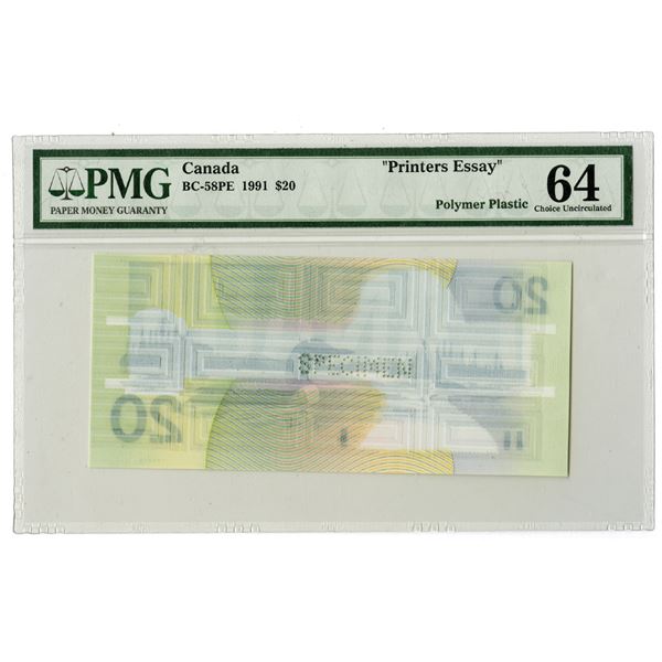 Bank of Canada, 1991, $20, "Printers Essay"  "DuraNote" Polymer Paper Banknote.