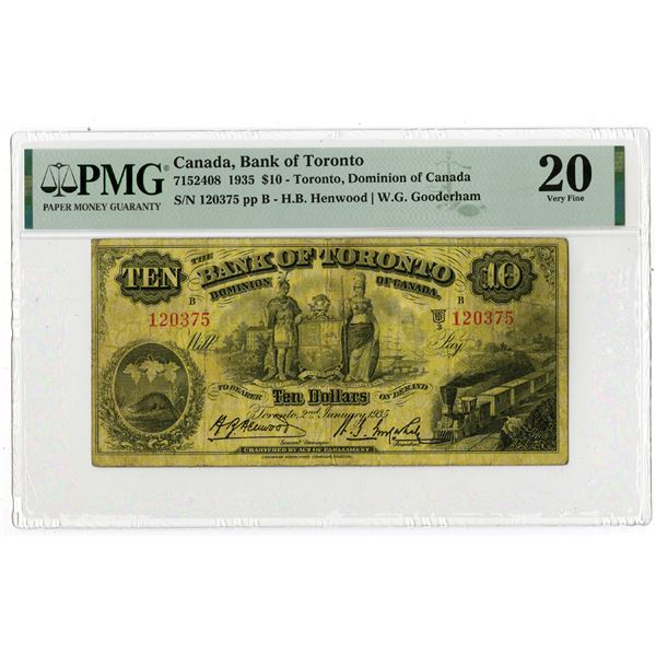 Bank of Toronto, 1935 Issue Banknote