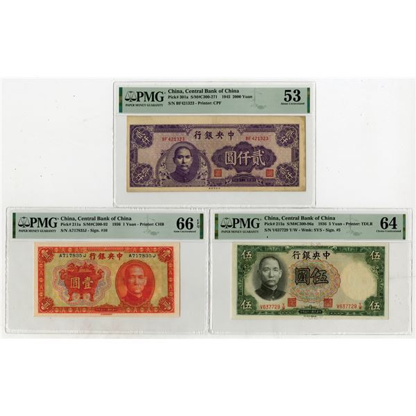 Central Bank of China, 1936-45, Trio of Issued Banknotes