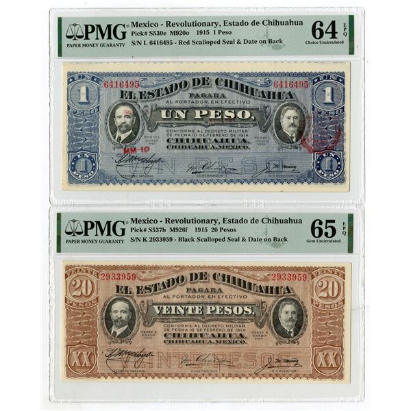 Estado de Chihuahua, 1915, Pair of Issued Banknotes