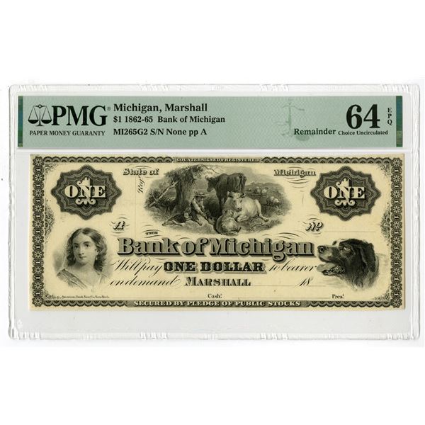 Bank of Michigan, 1962-65, $1, Remainder Obsolete Banknote