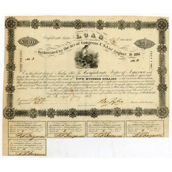 C.S.A. Act of August 19th, 1861 $500 (T37-B46, Cr.54)  With Extremely Low S/N 2