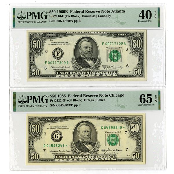 Federal Reserve Note, $50, Series of 1985, Banknote Pair, Atlanta Branch, Gem Unc 65 Replacement and