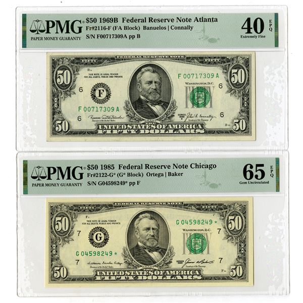 Federal Reserve Note, $50, Series of 1985, Banknote Pair, Atlanta Branch, Gem Unc 65 Replacement and