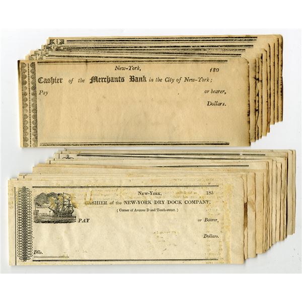 Merchants Bank and New York Dry Dock Co., 1800-1830s, Group of Unissued ...