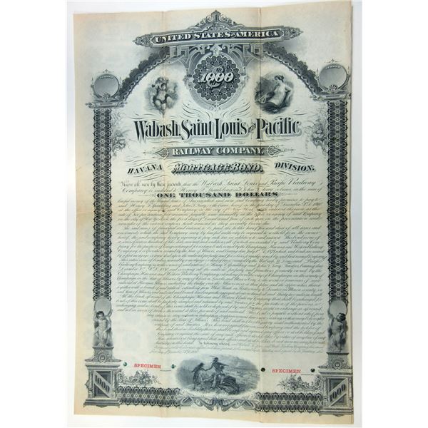 Wabash, St. Louis and Pacific Railway Co. 1880 "Havana Division", Cox Plate Photo, Specimen Bond Rar