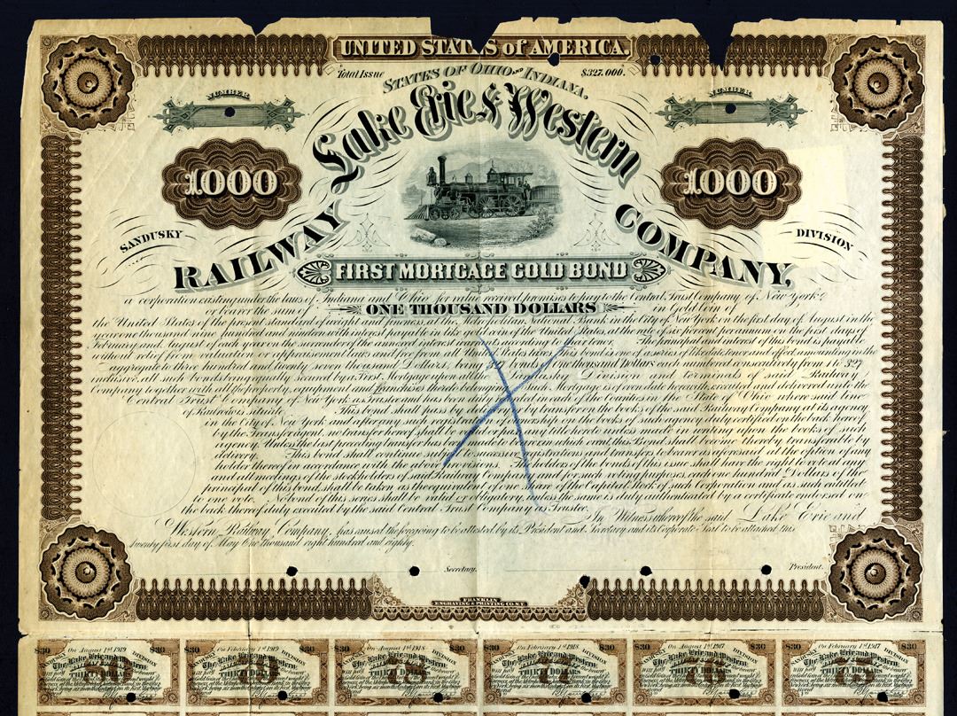 Lake Erie & Western Railway Co., 1880 Specimen Bond Rarity