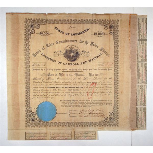 State of Louisiana, Board of Levee Commissioners, 1859, I/U Bond