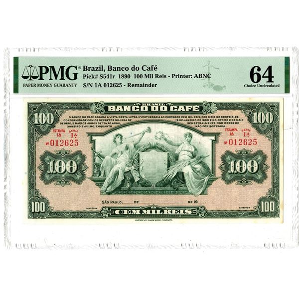 Banco do Caf?, 1890. Remainder Banknote