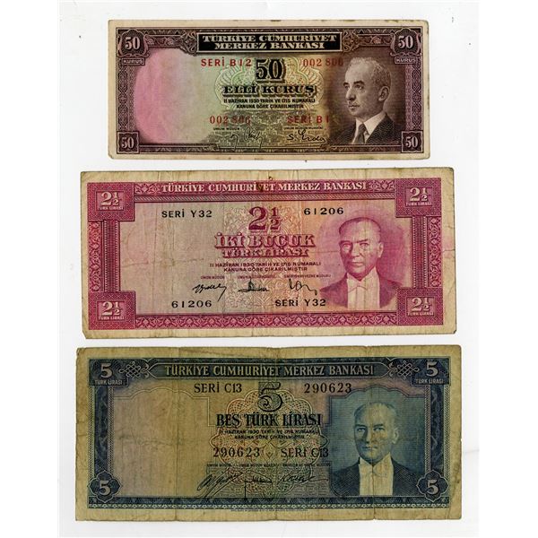 Central Bank of Turkey, 1930 (1942-44) - ND (1952), Trio of Issued Banknotes