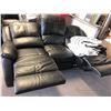 Image 1 : Dual reclining black leather sofa w/ throw blankets - approx. 81in wide x 3ft depth x 41in height un