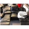 Image 2 : Dual reclining black leather sofa w/ throw blankets - approx. 81in wide x 3ft depth x 41in height un