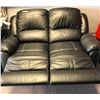 Image 2 : Dual reclining black leather loveseat sofa w/ reversible comforter - approx. 5ft wide x 3ft depth x 