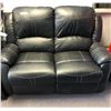 Image 3 : Dual reclining black leather loveseat sofa w/ reversible comforter - approx. 5ft wide x 3ft depth x 