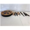 Image 1 : Group of assorted pocket knives w/ First Nations decorative piece - includes Browning folding knives