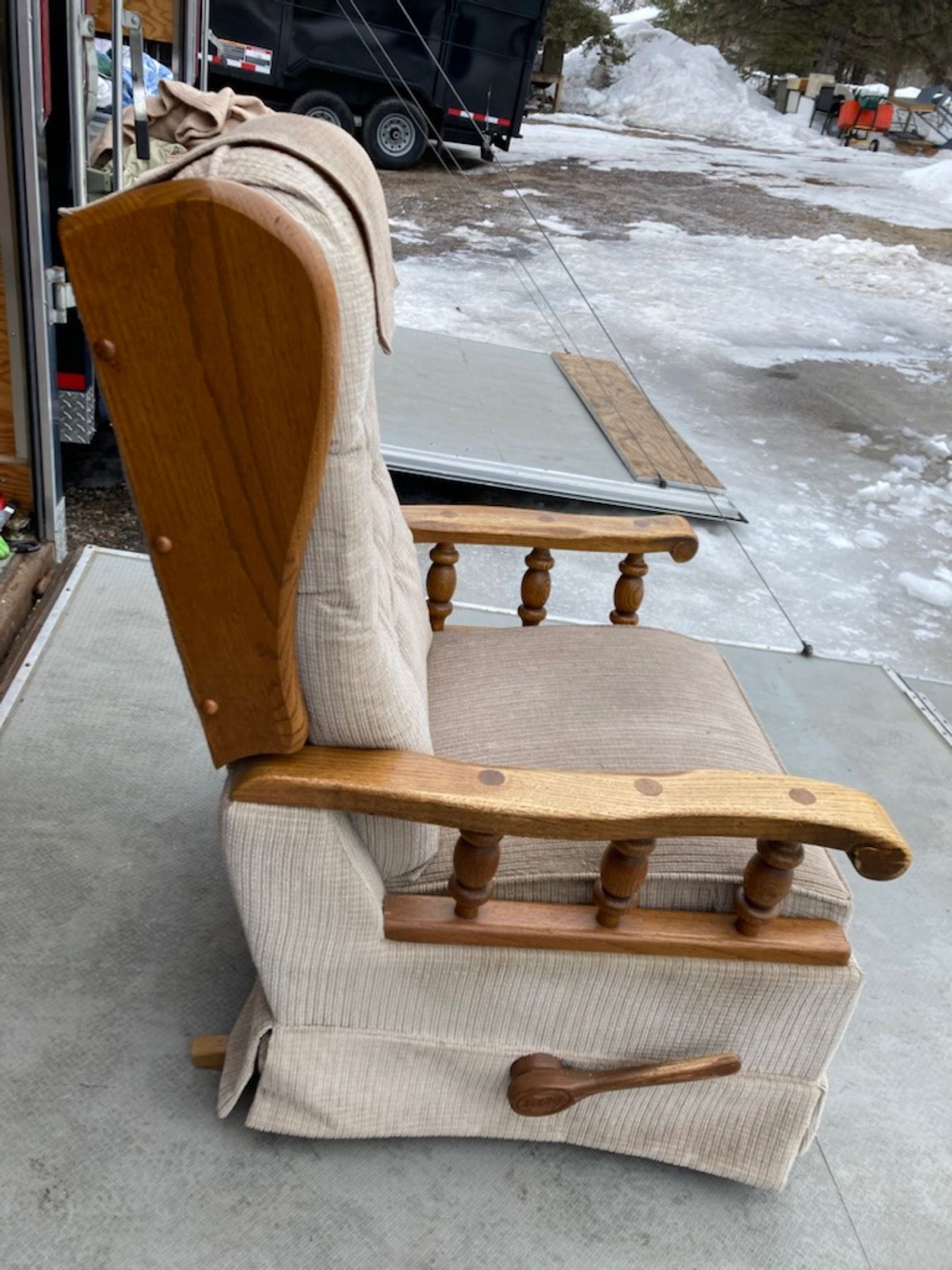 VINTAGE PLATFORM ROCKER WITH WOODEN ARMS