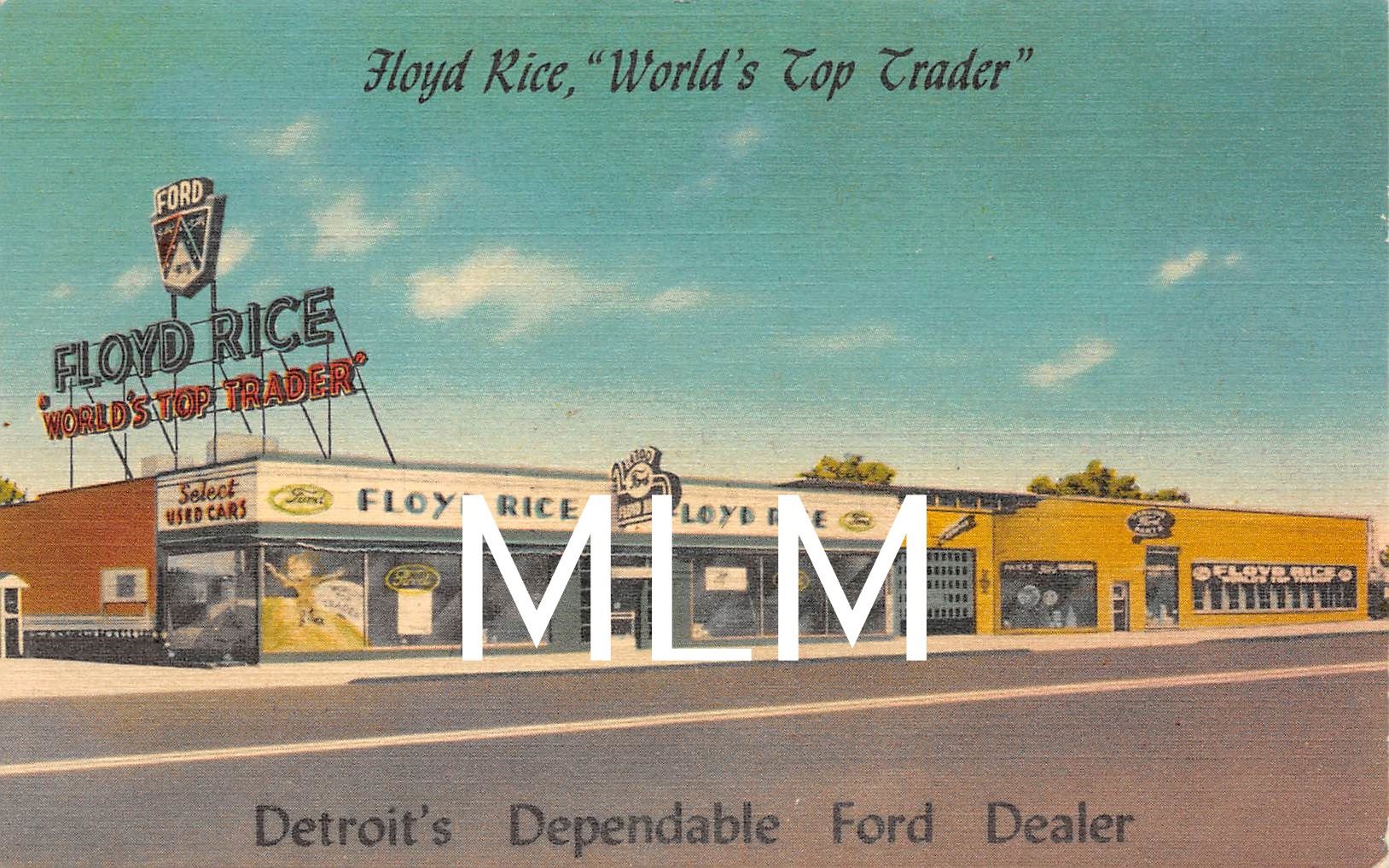 Floyd Detroit Floyd Rice Ford Car Dealership Detroit, Michigan Linen Postcard