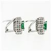 Image 4 : Vintage 18k White Gold 2.7 ctw Teardrop Pear Emerald & Round Diamond Halo Earrin