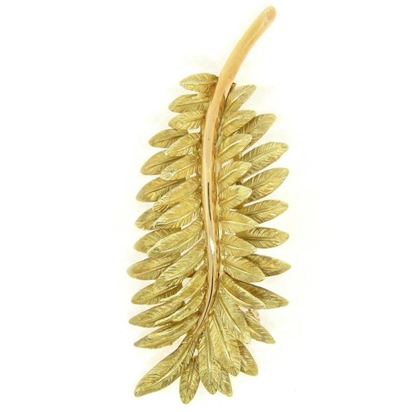 Vintage 14k Yellow and Rose Gold Multi Leaf Textured Branch Pin Brooch