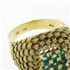 Image 9 : Vintage 18k Yellow Gold .72 ctw Round Emerald Twisted Wire Basket Weave Dome Rin