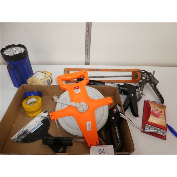 100m tape measure, caulking guns, flashlights