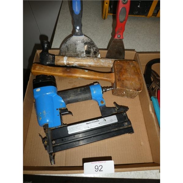 hammer, putty knives, brad nailer