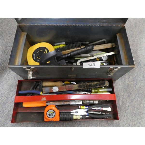 toolbox w/ tools: wire brush, pliers, tape